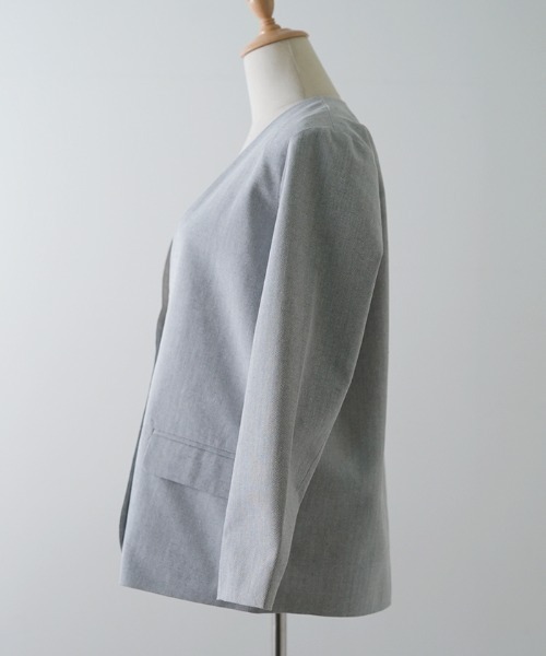 Futier land(フューティアランド)の「コットンリネンノーカラージャケット(ノーカラージャケット・レディース・グレー/アイボリー・MEDIUM)」の15枚目の写真