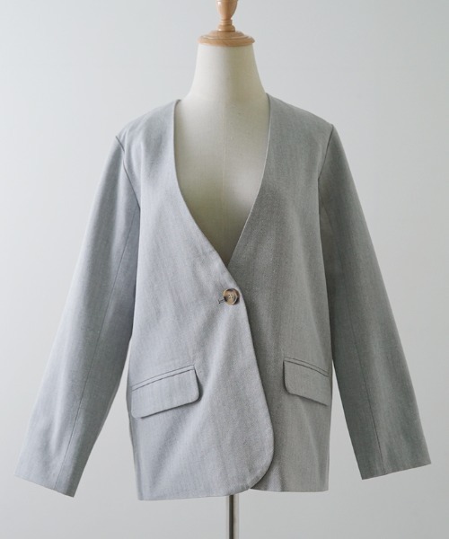 Futier land(フューティアランド)の「コットンリネンノーカラージャケット(ノーカラージャケット・レディース・グレー/アイボリー・MEDIUM)」の19枚目の写真