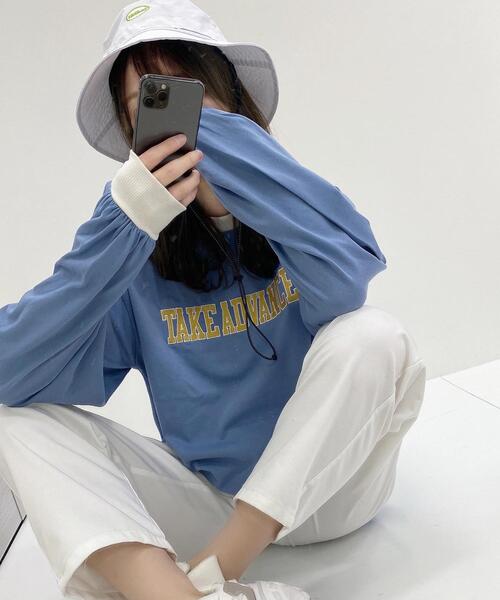 INGNI(イング)の「リンガーロングTシャツ(Tシャツ/カットソー・レディース・ホワイト×ブラック/オートミール/ブルー系2/ベージュ系3・M)」の4枚目の写真