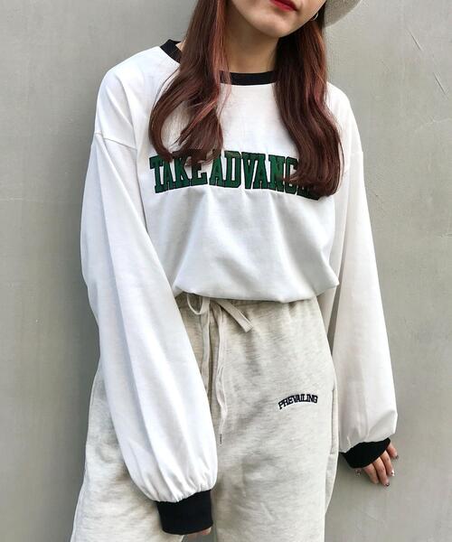 INGNI(イング)の「リンガーロングTシャツ(Tシャツ/カットソー・レディース・ホワイト×ブラック/オートミール/ブルー系2/ベージュ系3・M)」の2枚目の写真