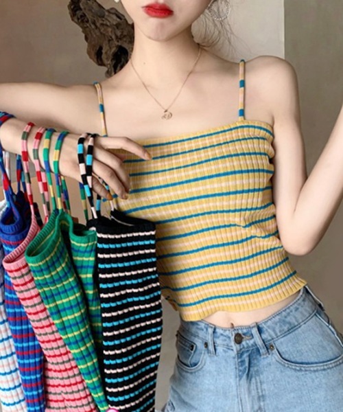 STYLEBLOCK（スタイルブロック）の「ボーダー柄キャミソール（キャミソール・レディース・イエロー/ブラック/ホワイト/ピンク/グリーン/ブルー・FREE）」の5枚目の写真