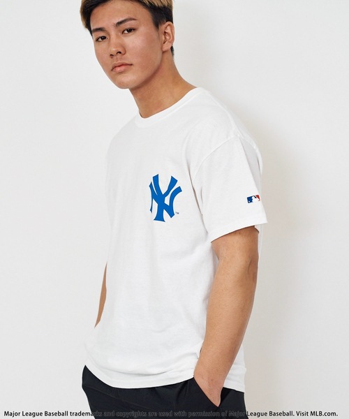 tシャツ 「MLB」Handｗritten styleロゴTシャツ レディース メンズ MLB tシャツ 「MLB」別注ワッペン刺繍Tシャツ メンズ レディース