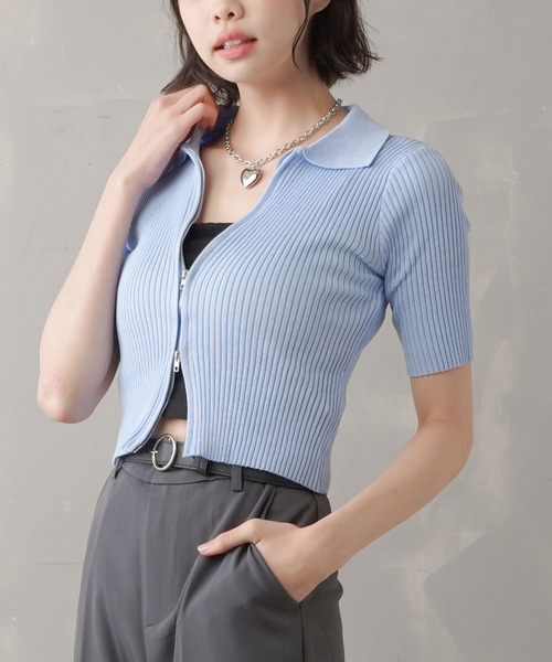 SPINNS（スピンズ）の「ジップアップショート丈カーディガン（カーディガン/ボレロ・レディース・ホワイト/ブラック/サックスブルー/ピンク/グリーン/ブルー・ONESIZE）」の21枚目の写真