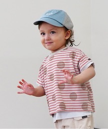 ボーダー×ドットプリント 半袖 ワイドTシャツ