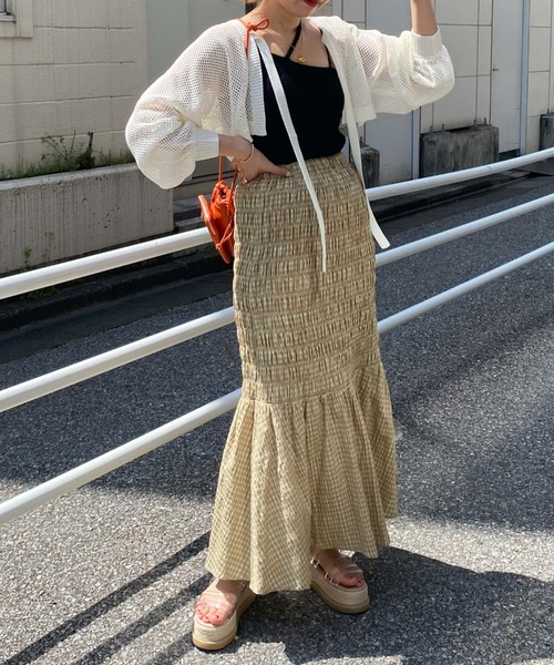 archives（アルシーヴ）の「チェックシャーリングスカート（スカート・レディース・オレンジ/グリーン/ブラック・MEDIUM）」の3枚目の写真