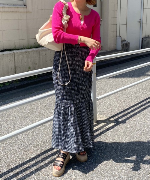 archives（アルシーヴ）の「チェックシャーリングスカート（スカート・レディース・オレンジ/グリーン/ブラック・MEDIUM）」の2枚目の写真