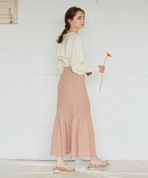 archives（アルシーヴ）の「チェックシャーリングスカート（スカート・レディース・オレンジ/グリーン/ブラック・MEDIUM）」の5枚目の写真