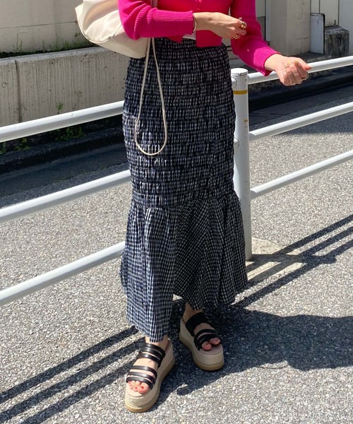 archives（アルシーヴ）の「チェックシャーリングスカート（スカート・レディース・オレンジ/グリーン/ブラック・MEDIUM）」の12枚目の写真