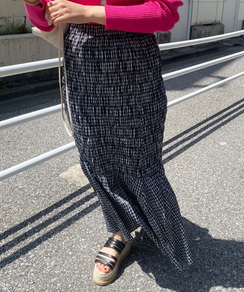 archives（アルシーヴ）の「チェックシャーリングスカート（スカート・レディース・オレンジ/グリーン/ブラック・MEDIUM）」の13枚目の写真