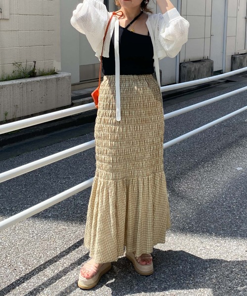 archives（アルシーヴ）の「チェックシャーリングスカート（スカート・レディース・オレンジ/グリーン/ブラック・MEDIUM）」の15枚目の写真