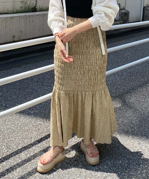 archives（アルシーヴ）の「チェックシャーリングスカート（スカート・レディース・オレンジ/グリーン/ブラック・MEDIUM）」の20枚目の写真