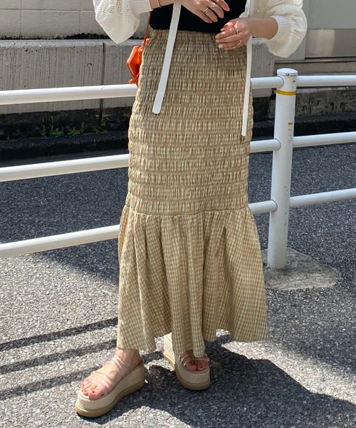 archives（アルシーヴ）の「チェックシャーリングスカート（スカート・レディース・オレンジ/グリーン/ブラック・MEDIUM）」の21枚目の写真