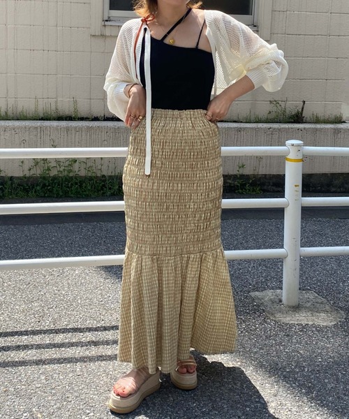 archives（アルシーヴ）の「チェックシャーリングスカート（スカート・レディース・オレンジ/グリーン/ブラック・MEDIUM）」の17枚目の写真