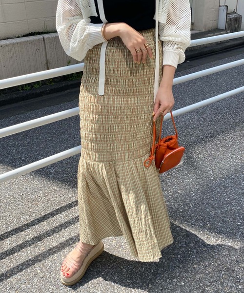 archives（アルシーヴ）の「チェックシャーリングスカート（スカート・レディース・オレンジ/グリーン/ブラック・MEDIUM）」の19枚目の写真