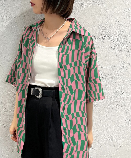 apres jour mignon(アプレジュールミニョン)の「チェッカーフラッグプリントシャツ【ZOZOTOWN限定アイテム】(シャツ/ブラウス・レディース・オフホワイト/ピンク/ブルー・X-LARGE/フリー)」の6枚目の写真