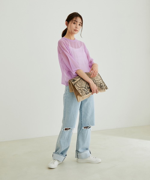 SALON adam et rope'（サロン アダム エ ロペ）の「【WEB限定】シアークルーネックT（Tシャツ/カットソー・レディース・ベージュ/ラベンダー/ベージュ系その他/ブラック・FREE）」の6枚目の写真