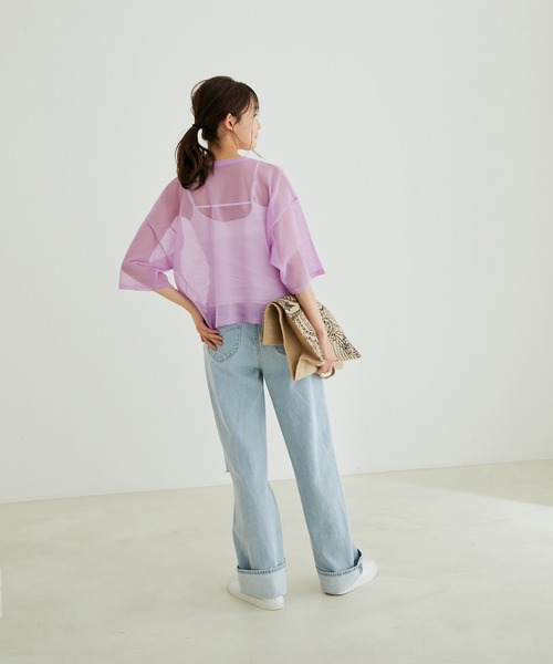 SALON adam et rope'（サロン アダム エ ロペ）の「【WEB限定】シアークルーネックT（Tシャツ/カットソー・レディース・ベージュ/ラベンダー/ベージュ系その他/ブラック・FREE）」の7枚目の写真