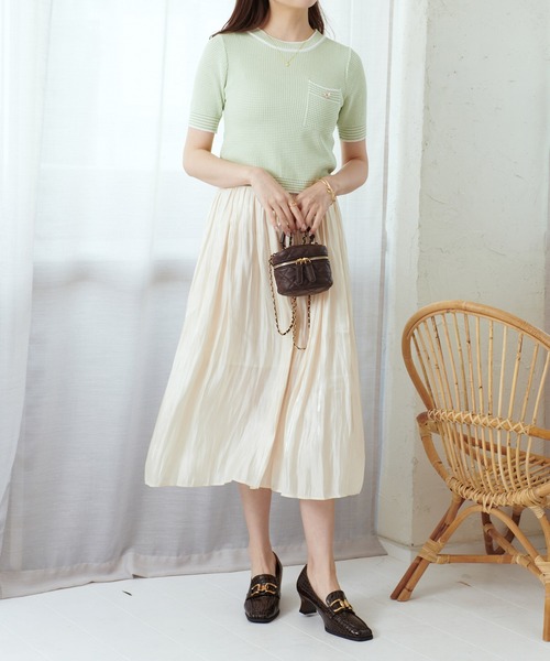 Lamoa（ラモア）の「Lamoa/レトロ ツイード 半袖トップス（Tシャツ/カットソー・レディース・レッド/ブルー/グリーン・FREE）」の4枚目の写真