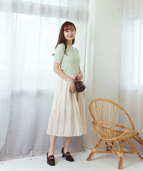 Lamoa（ラモア）の「Lamoa/レトロ ツイード 半袖トップス（Tシャツ/カットソー・レディース・レッド/ブルー/グリーン・FREE）」の6枚目の写真