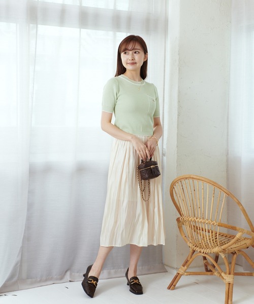 Lamoa（ラモア）の「Lamoa/レトロ ツイード 半袖トップス（Tシャツ/カットソー・レディース・レッド/ブルー/グリーン・FREE）」の9枚目の写真