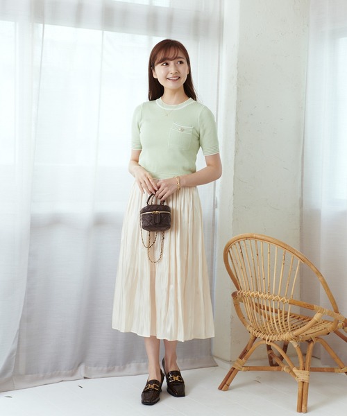 Lamoa（ラモア）の「Lamoa/レトロ ツイード 半袖トップス（Tシャツ/カットソー・レディース・レッド/ブルー/グリーン・FREE）」の10枚目の写真