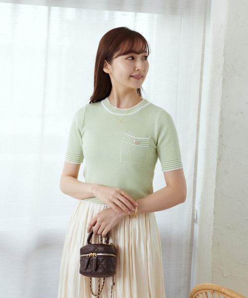 Lamoa（ラモア）の「Lamoa/レトロ ツイード 半袖トップス（Tシャツ/カットソー・レディース・レッド/ブルー/グリーン・FREE）」の12枚目の写真