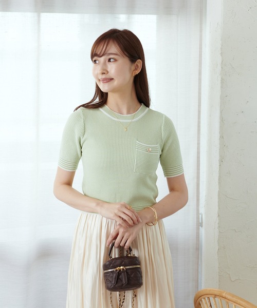 Lamoa（ラモア）の「Lamoa/レトロ ツイード 半袖トップス（Tシャツ/カットソー・レディース・レッド/ブルー/グリーン・FREE）」の14枚目の写真