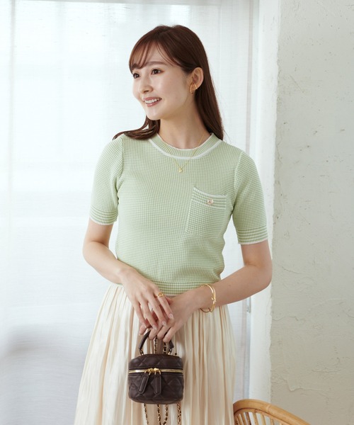 Lamoa（ラモア）の「Lamoa/レトロ ツイード 半袖トップス（Tシャツ/カットソー・レディース・レッド/ブルー/グリーン・FREE）」の15枚目の写真