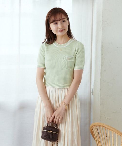 Lamoa（ラモア）の「Lamoa/レトロ ツイード 半袖トップス（Tシャツ/カットソー・レディース・レッド/ブルー/グリーン・FREE）」の16枚目の写真