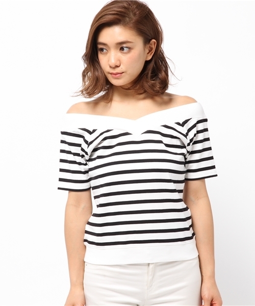 WEGO(ウィゴー)の「WEGO/VネックオフショルダーTシャツ(Tシャツ/カットソー・レディース・ホワイト/ブルー/トリコロール・FREE)」の8枚目の写真