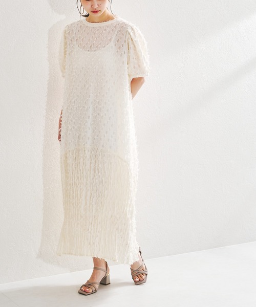 acro（アクロ）の「フェザージャガードドレスワンピース(インナーペチコート付き）/AC1409（ワンピース・レディース・ホワイト/ブラック・ﾌﾘ-）」の14枚目の写真