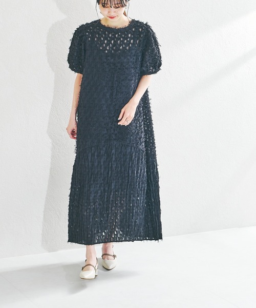 acro（アクロ）の「フェザージャガードドレスワンピース(インナーペチコート付き）/AC1409（ワンピース・レディース・ホワイト/ブラック・ﾌﾘ-）」の10枚目の写真