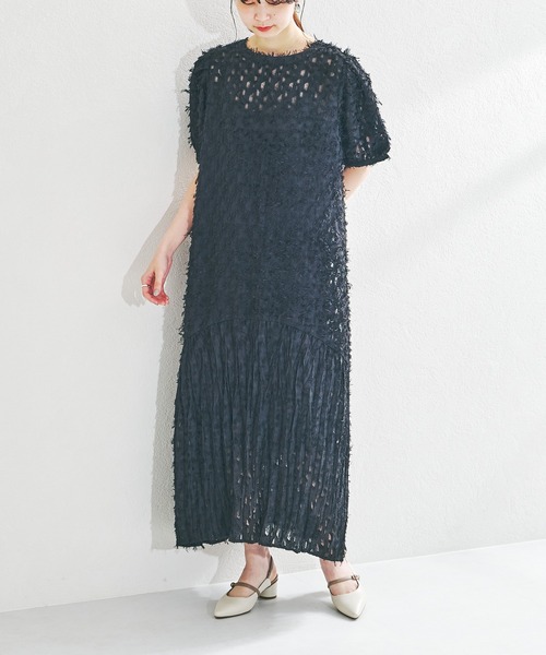 acro（アクロ）の「フェザージャガードドレスワンピース(インナーペチコート付き）/AC1409（ワンピース・レディース・ホワイト/ブラック・ﾌﾘ-）」の4枚目の写真