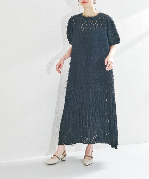 acro（アクロ）の「フェザージャガードドレスワンピース(インナーペチコート付き）/AC1409（ワンピース・レディース・ホワイト/ブラック・ﾌﾘ-）」の9枚目の写真