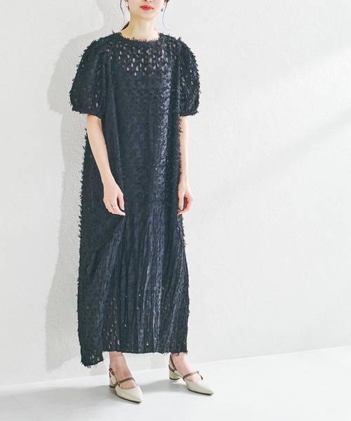 acro（アクロ）の「フェザージャガードドレスワンピース(インナーペチコート付き）/AC1409（ワンピース・レディース・ホワイト/ブラック・ﾌﾘ-）」の8枚目の写真