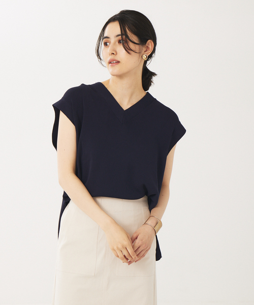 abahouse mavie（アバハウスマヴィ）の「強撚レーヨンナイロンニットベスト（ニット/セーター・レディース・アイボリー/ダークネイビー/ダークオレンジ・フリー）」の2枚目の写真