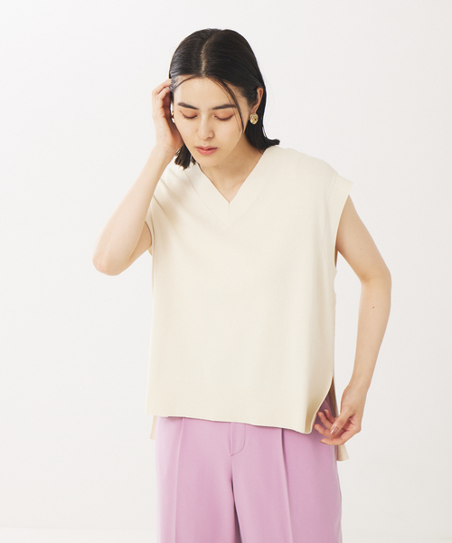 abahouse mavie（アバハウスマヴィ）の「強撚レーヨンナイロンニットベスト（ニット/セーター・レディース・アイボリー/ダークネイビー/ダークオレンジ・フリー）」の4枚目の写真