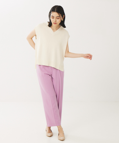 abahouse mavie（アバハウスマヴィ）の「強撚レーヨンナイロンニットベスト（ニット/セーター・レディース・アイボリー/ダークネイビー/ダークオレンジ・フリー）」の5枚目の写真