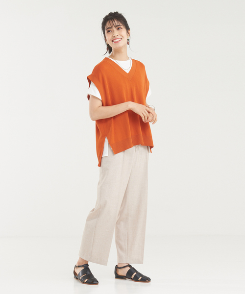 abahouse mavie（アバハウスマヴィ）の「強撚レーヨンナイロンニットベスト（ニット/セーター・レディース・アイボリー/ダークネイビー/ダークオレンジ・フリー）」の8枚目の写真