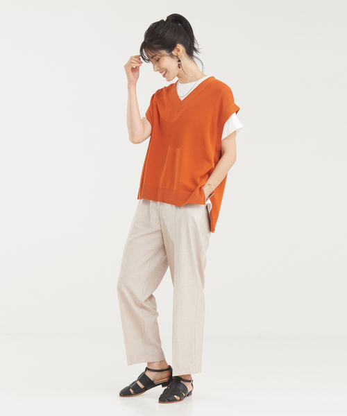 abahouse mavie（アバハウスマヴィ）の「強撚レーヨンナイロンニットベスト（ニット/セーター・レディース・アイボリー/ダークネイビー/ダークオレンジ・フリー）」の9枚目の写真