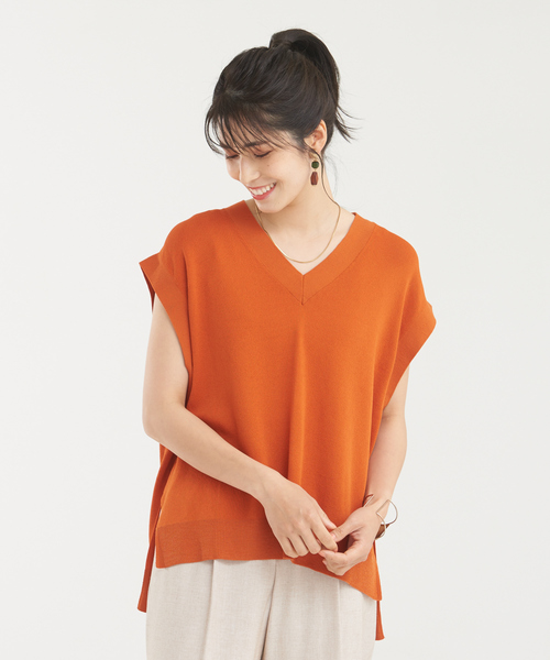 abahouse mavie（アバハウスマヴィ）の「強撚レーヨンナイロンニットベスト（ニット/セーター・レディース・アイボリー/ダークネイビー/ダークオレンジ・フリー）」の13枚目の写真
