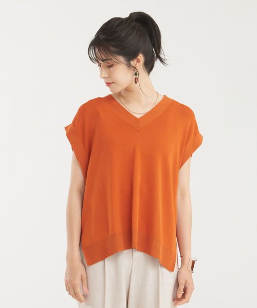 abahouse mavie（アバハウスマヴィ）の「強撚レーヨンナイロンニットベスト（ニット/セーター・レディース・アイボリー/ダークネイビー/ダークオレンジ・フリー）」の14枚目の写真