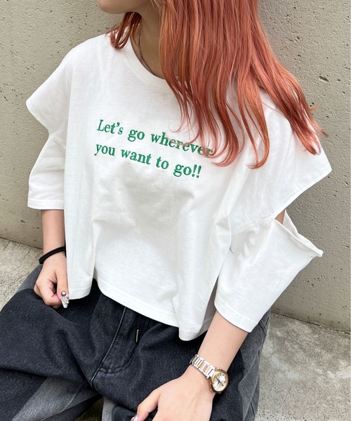 PairPair（ペアペア）の「肩あき刺繍ロゴTEE（Tシャツ/カットソー・レディース・ブラック/オフホワイト/ホワイト系その他・フリー）」の2枚目の写真