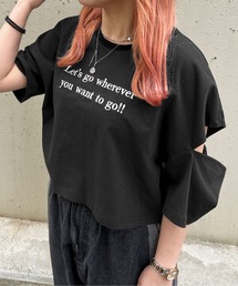 肩あき刺繍ロゴTEE