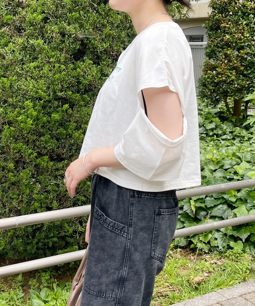 PairPair（ペアペア）の「肩あき刺繍ロゴTEE（Tシャツ/カットソー・レディース・ブラック/オフホワイト/ホワイト系その他・フリー）」の9枚目の写真