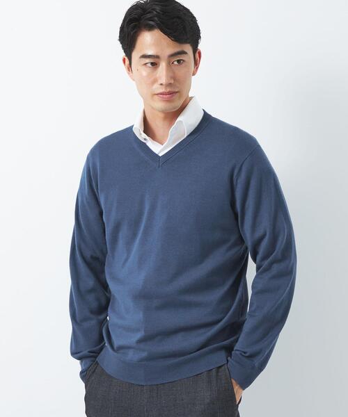 green label relaxing（グリーンレーベルリラクシング）の「120s 天竺 Vネック ニット（ニット/セーター・メンズ・ネイビー/ダークグレー/コバルトブルー・S/M/L/XL）」の3枚目の写真
