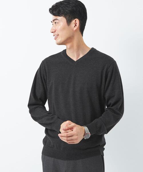 green label relaxing（グリーンレーベルリラクシング）の「120s 天竺 Vネック ニット（ニット/セーター・メンズ・ネイビー/ダークグレー/コバルトブルー・S/M/L/XL）」の4枚目の写真