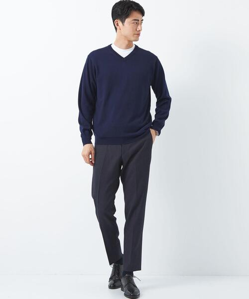 green label relaxing（グリーンレーベルリラクシング）の「120s 天竺 Vネック ニット（ニット/セーター・メンズ・ネイビー/ダークグレー/コバルトブルー・S/M/L/XL）」の5枚目の写真