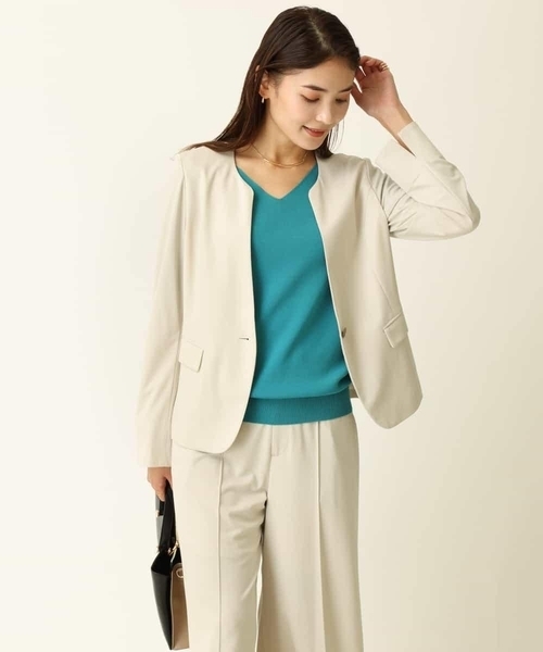 a.v.v(アーヴェヴェ)の「【接触冷感/セットアップ対応】ハイストレッチキーネックライトジャケット(テーラードジャケット・レディース・ライトグレー/ブラック・40/38/36/42/34)」の16枚目の写真