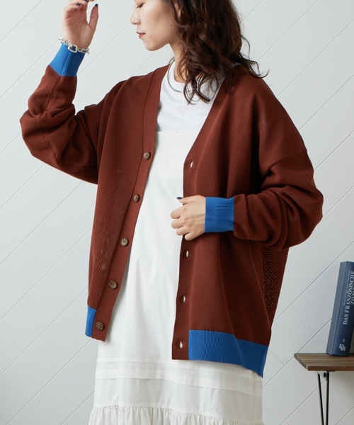 CIAOPANIC TYPY（チャオパニックティピー）の「ドライタッチメッシュVネックカーディガン（カーディガン/ボレロ・メンズ・ブラック/ブラウン/ブルー/グリーン・M/L）」の3枚目の写真